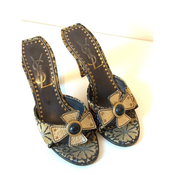Vtg YSL Yves Saint Laurent Casablanca slide sandals chocolate canvas size 36 - Picture 1 of 12
